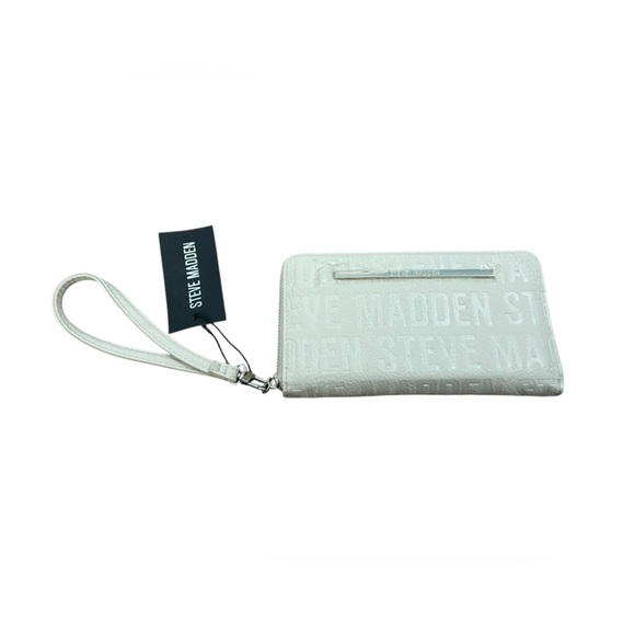 Steve Madden Handbags - Steve Madden Cream Stamped Logo Zip Around Organizer Wristlet Wallet NWT